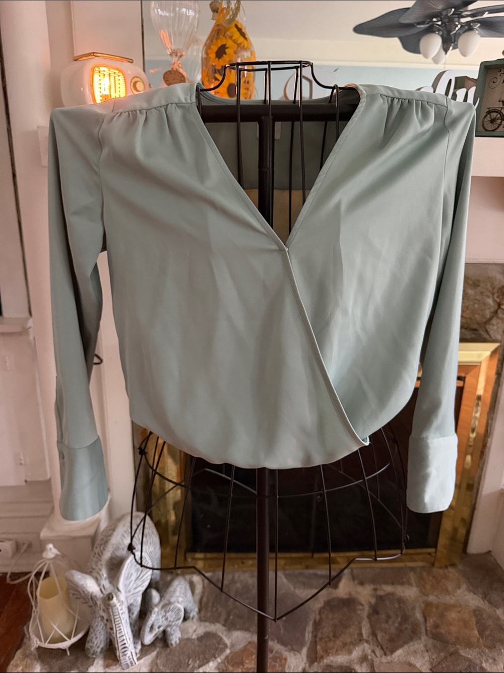 a new day Sage Green Wrap-Style V-Neck Blouse